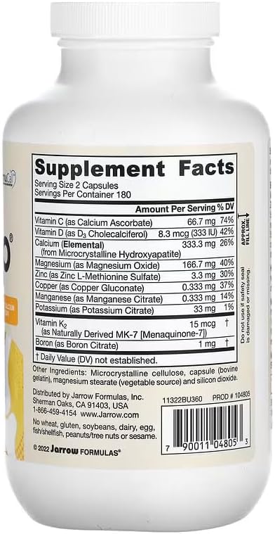 Jarrow Formulas BoneUp for Bone Density - Vitamin D3 and K2, Calcium Support, 360 Capsules, Promotes Skeletal Nutrition, Up to 60 Days Supply (Pack of 2)