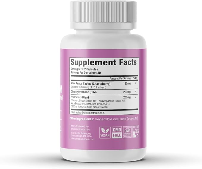 Hormonal Balance Blend for Women – Vitex, DIM, Shatavari + Adaptogenic Support – Menstrual & Menopause Relief – Vegan, Clean-Label Formula – 4600mg – 60 Capsules