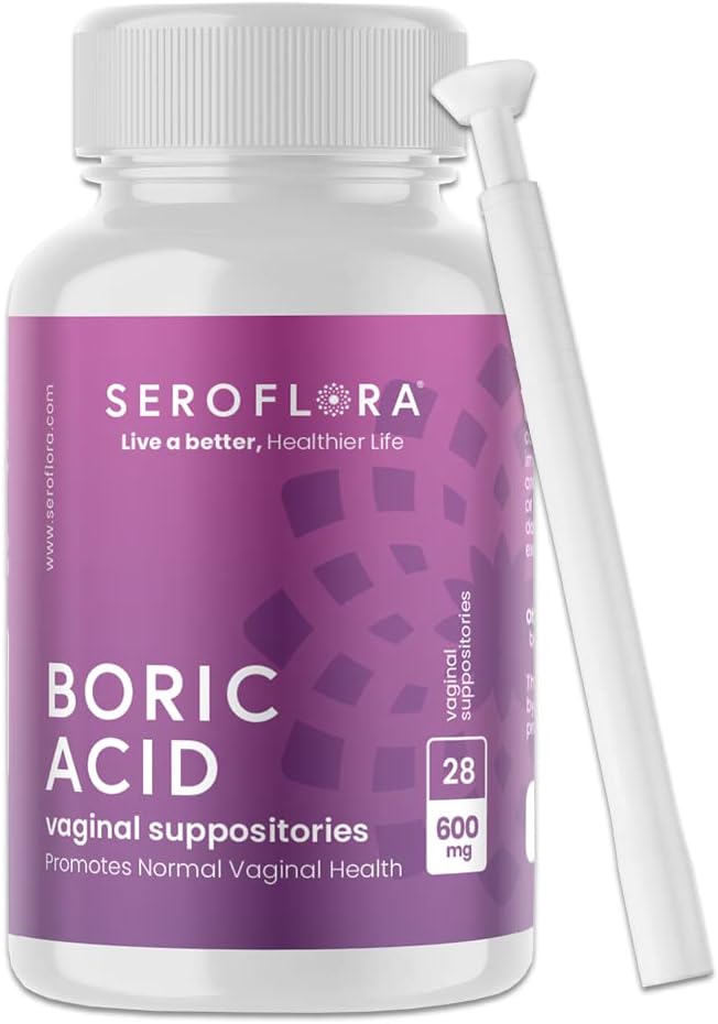 Seroflora Boric Acid Vaginal Suppositories for Women + 1 Suppository Applicator - Helps Support Vaginal Odor pH Balance, Yeast Infection and Bacterial Vaginosis