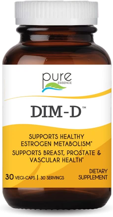Dim D by Pure Essence - Natural Supplement for Estrogen Balance, Hormonal Acne, and Menopause Support with Vitamin D3, Calcium, Green Tea & Lycopene - 30 Capsules
