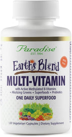 Paradise Herbs Earth's Blend Once Daily Multivitamin with Iron, 48 Organic Superfoods, Probiotics, Antioxidants, Vitamins A, B12, C, D, K2, 120 Capsules