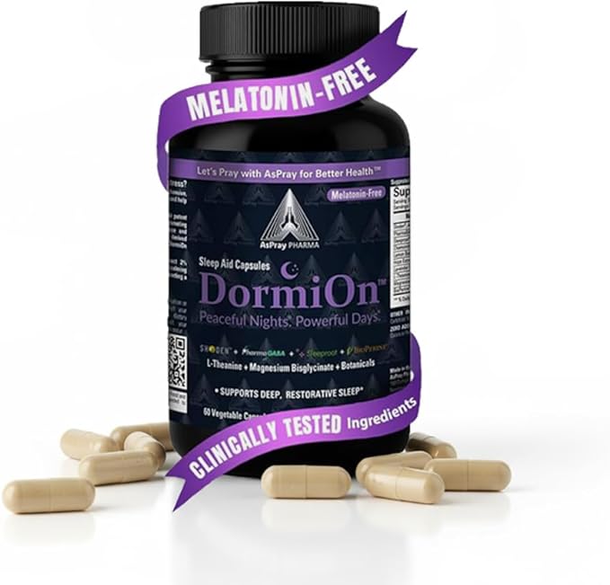 DormiOn™ Sleep + Restore + Stress Supplement | Herbal Sleep Aid for Women & Men | No Melatonin, Non-Habit Forming | Ashwagandha, GABA, Valerian & Magnesium | Vegan, 60 Capsules