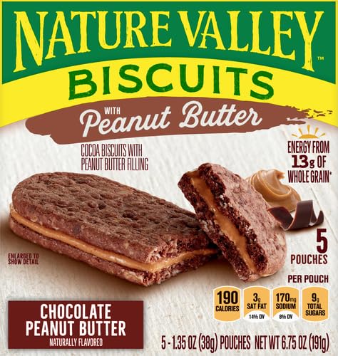 Nature Valley Biscuit Sandwiches, Chocolate Peanut Butter Snacks, 5 ct, 6.75 OZ (Pack of 2)