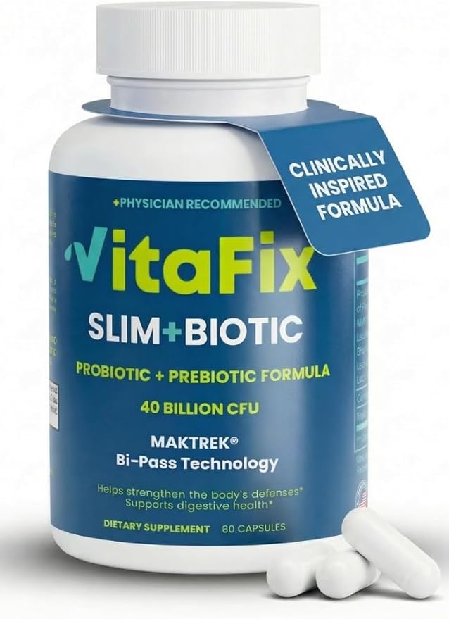 Probiotic & Prebiotic SlimBiotic Synbiotic – 40 Billion CFU with MAKTREK® Bi-Pass Tech, Helps Gut Health & Digestion, Regularity, Bloat, Immune & Weight Loss For Women and Men, (60 Ct) Gluten Free