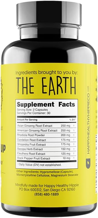 Natural Energy Pills – Caffeine Free – Mental Booster – with Rhodiola Rosea, Dandelion Root, Bacopa, Ginseng Extract – 7 Herbs & Absorption Enhancing Piperine – Vegan, Non-GMO, 60 Ct