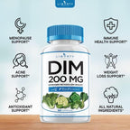 DIM Supplement 200mg - DIM Diindolylmethane Plus BioPerine - Estrogen Balance, Hormone Menopause Relief, Acne Treatment, Vegan - 120 Count
