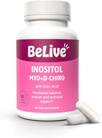 BeLive Myo-Inositol & D-Chiro Inositol Supplement – 2 Pack – 90 Capsules Each – 40:1 Ratio with Folic Acid for Women