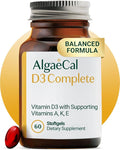 ALGAECAL 4-in-1 Vitamin D3 K2 Complete - ADK Vitamin Supplement, Enhanced Immune Support & Bone Health with D3 K2, A, & E - Whole Body Wellness & Bone Strength, 60 Easy-Swallow Softgels, Made in USA