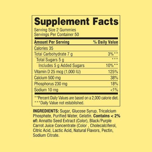 Spring Valley Calcium 500 mg Plus Vitamin D 25 mcg Bone Health Dietary Supplement Gummies, 100 Count + DRI Store Sticker.