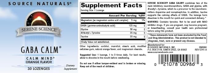 Source Naturals Serene Science GABA, 125 mg, Orange Flavored* - 30 Lozenges
