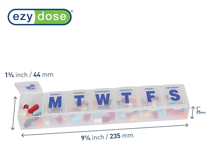 EZY DOSE Weekly (7-Day) Pill Organizer, Vitamin Case and Medicine Box, Clear Lids, 2X-Large