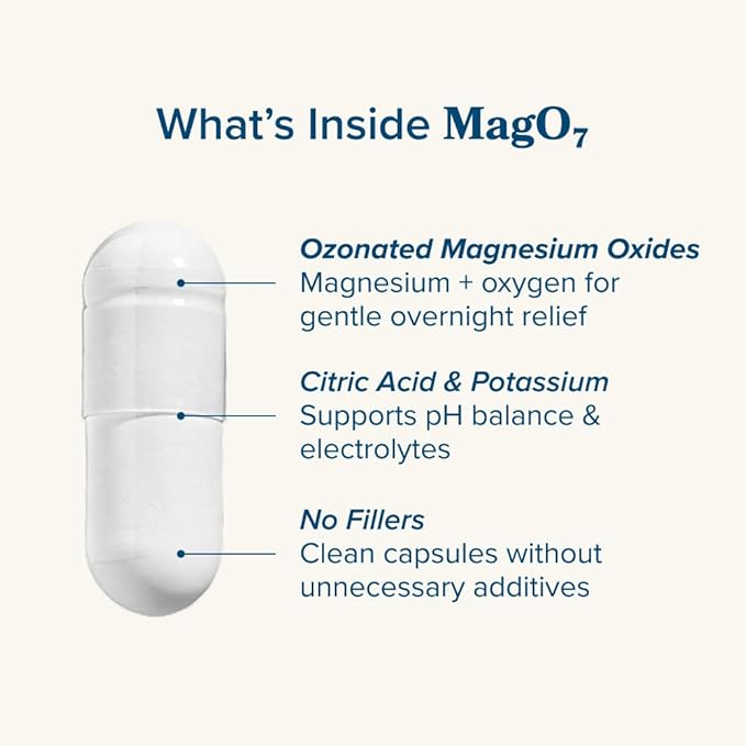 nbpure MagO7 - Natural Colon Cleanse & Detox - Occasional Constipation Relief, Stool Softener, & Bloating Support for Men & Women - Ozonated Magnesium Oxide, 180 Capsules