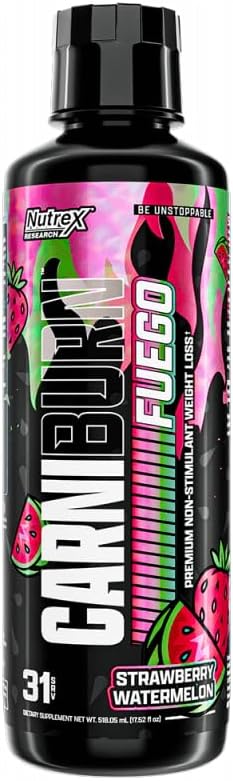Nutrex Research Carniburn Liquid L Carnitine 3000mg – Thermogenic Liquid Fat Burner for Men & Women with MitoBurn, InnoSlim, GBBGO - Stimulant Free Metabolism Booster - Strawberry Watermelon 31 SV