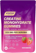 Creatine Monohydrate Gummies – with Collagen, BCAAs, L-Glutamine, Biotin, Zinc, Vitamin D3 & Hyaluronic Acid – Daily Pre & Post Workout Recovery, Sugar-Free (60 Gummies)