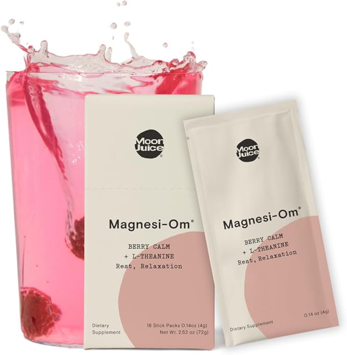 Moon Juice Magnesi-Om Magnesium Powder Supplement - Chelated Magnesium Complex + L-Theanine Blend for Rest, Relaxation & Regularity - Vegan, Non-GMO & No Sugar, Berry Sticks, 0.14 oz, 18 Servings