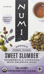 Numi Organic Sweet Slumber Tea with Chamomile, Valerian Root & Lavender, 16 Count Box of Tea Bags Herbal Teasan (Pack of 2)
