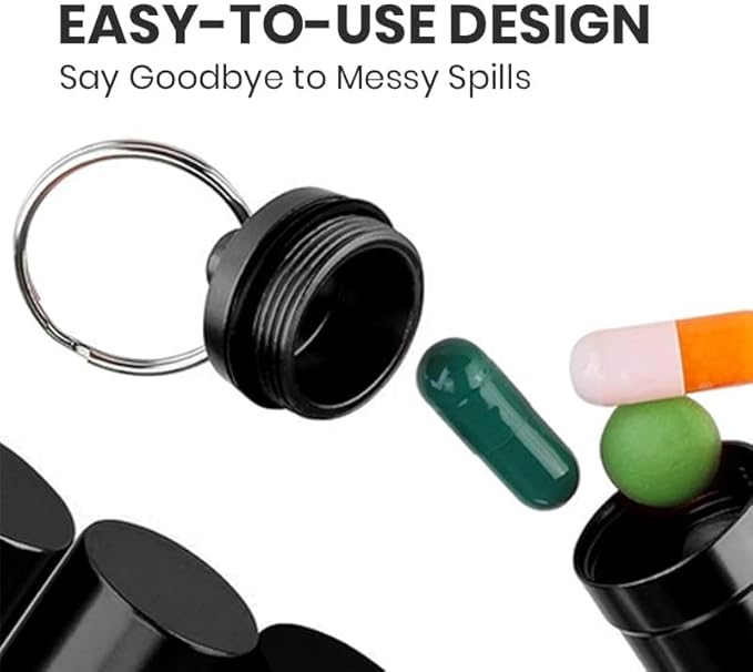 Protein Powder Container to Go Funnel with Aluminium Alloy Mini Pocket Pill Box and Carabiner Clip Supplement Funnel with Cap for Water Bottle Pre Workout Gym Mini Travel Funnels Shaker Cup