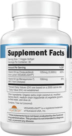 Transparent Labs Vitamin D3 K2 - Vitamin D & K2 Vitamin Supplement for Men & Women, Vegan-Friendly D3K2 5000 IU Supplements to Support Bone, Immune, and Overall Health - K2 D3 60 Capsules