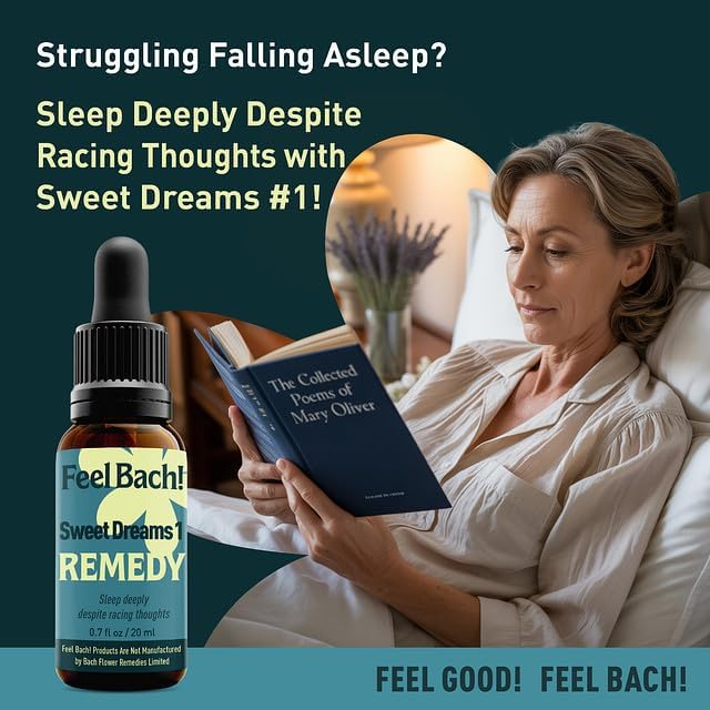 Feel Bach! Sweet Dreams #1 Remedy - Natural Homeopathic Flower Essences for Racing Thoughts, Emotional Fatigue, Promotes Deep Sleep, Vegan, Gluten & Sugar-Free, Non-Habit Forming, 20ml (0.7 fl oz)