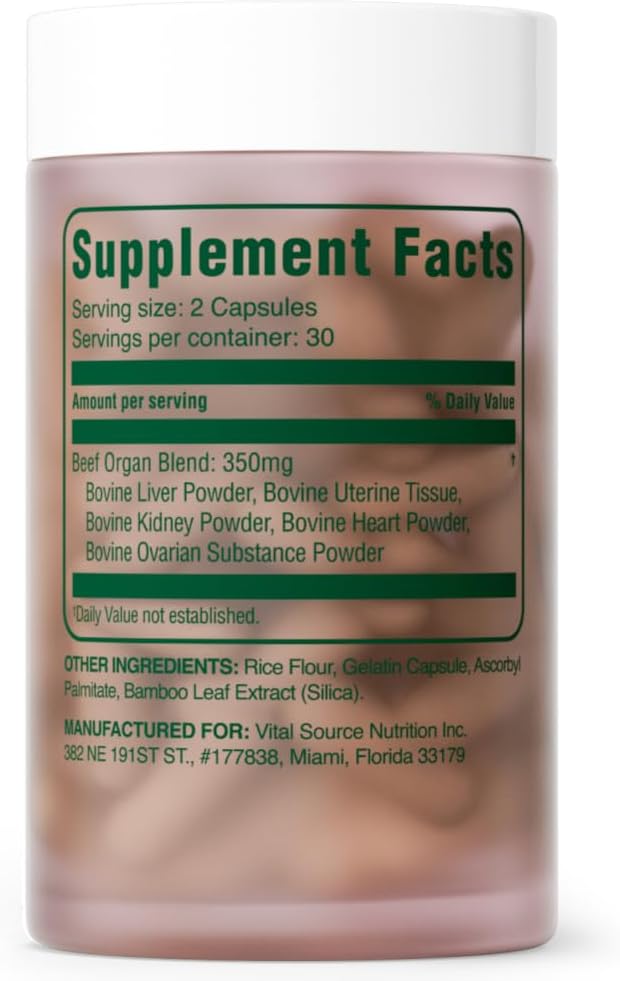 Vital Source Nutrition - BiFi Capsules - Beef Organ Primal Blend - Premium Ancestral Supplements for Women - Supports Hormone Health, Energy, & Stamina - Daily Vitality - No Artificial Ingredients