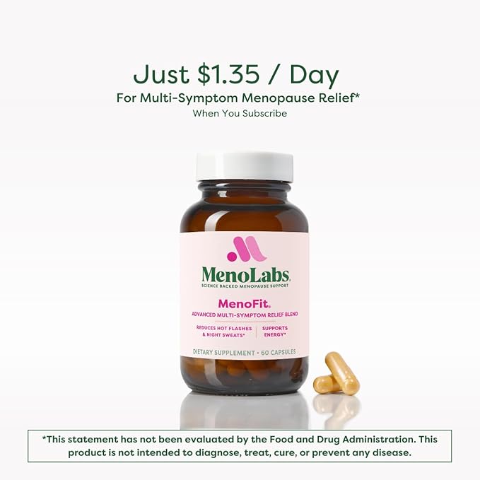MENOLABS MenoFit, Menopause Supplements for Women - 60 Capsules - Advanced Women’s Probiotic with Vitamins and Red Clover for Gut Health, Hot Flashes and Hormone Balance for Women