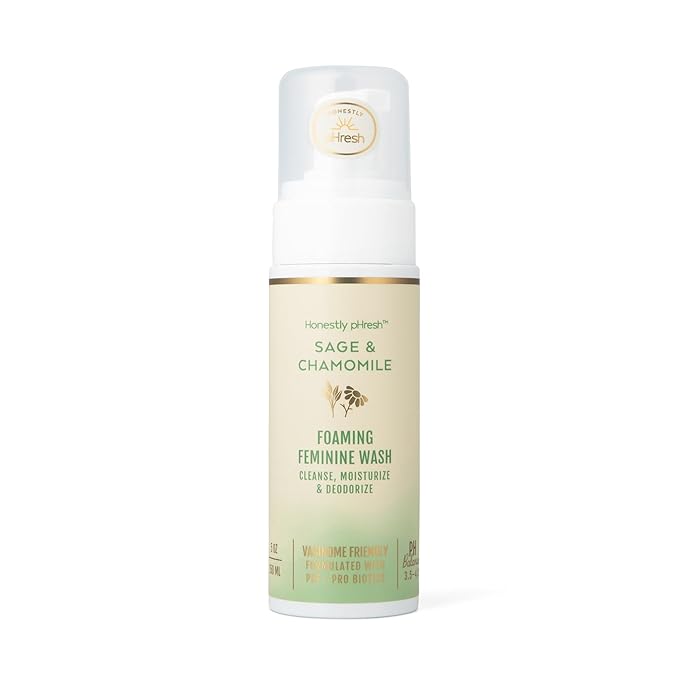 Honestly pHresh Foaming Feminine Wash for Women – pH Balanced Natural Intimate Cleanser with Prebiotics & Probiotics. Vegan, Sensitive Skin Safe. Made In USA - Sage & Chamomile Scent, 5 oz