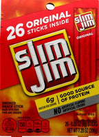 Slim Jim Smoked Meat Sticks, Original Flavor, 6g Protein Per Serving, Snack Size, Father's Day Gift, 0.28 oz. (26 Count) (Pack of 2)