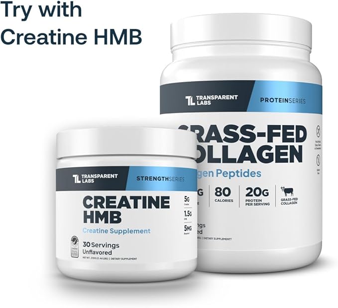 Transparent Labs Grass-Fed Collagen Peptides Powder - Collagen Powder for Women & Men, 22G Bovine Hydrolyzed Collagen Peptides Powder for Skin, Hair, Joint & Muscle Recovery - Unflavored, 30 Servings