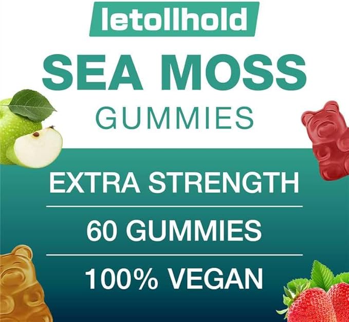 Sea Moss Gummies - Irish Sea Moss Gummies Advanced for Adults with Ashwagandha Bladderwrack & Burdock Root for Supports Immune，Energy - 60 Vegan Gummy,4PCS
