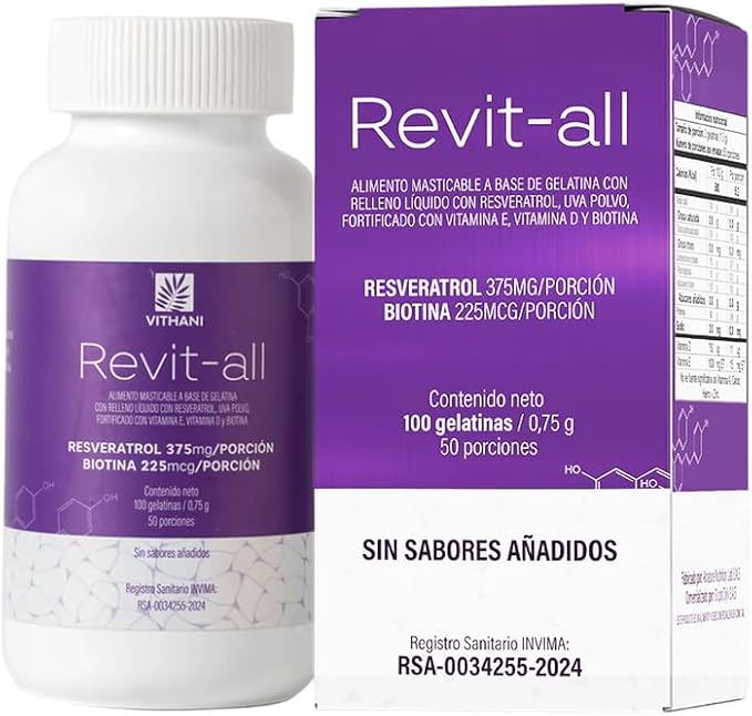 Vithani Revit-All | Resveratrol 375 mg & Biotin 225 mcg per Serving | 100 Gelatin Chews (50 Servings) | No Added Flavors
