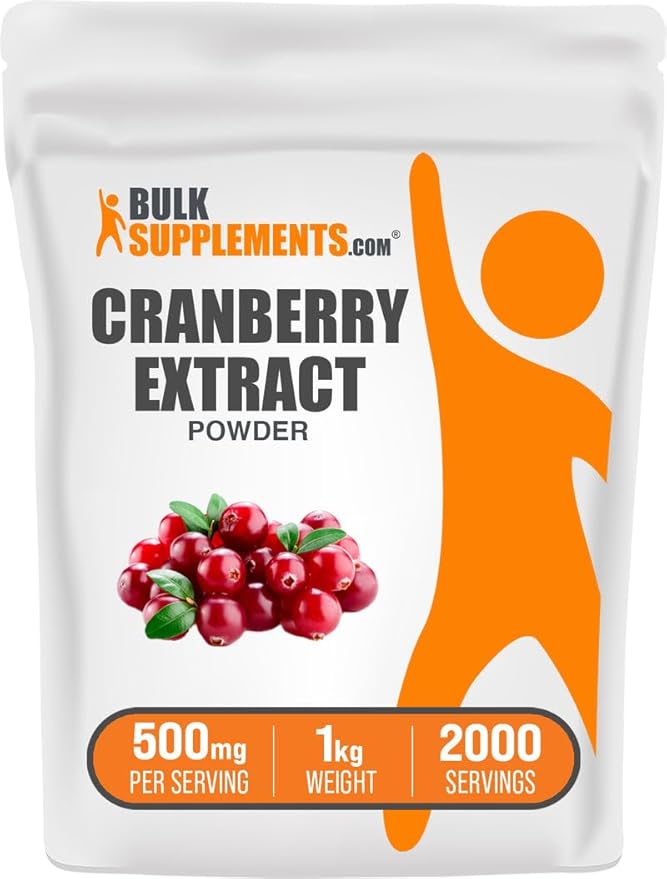 BulkSupplements.com Cranberry Extract Powder - Cranberry Flavoring Powder, Sourced from Vaccinium Macrocarpon Fruit - Vegan & Gluten Free, 500mg per Serving, 1kg (2.2 lbs) (Pack of 1)