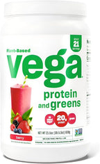Vega Protein and Greens Protein Powder, Berry - 20g Plant Based Protein Plus Veggies, Vegan, Non GMO, Pea Protein for Women and Men, 1.3 lbs (Packaging May Vary) (Pack of 1)