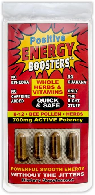 VitaBoost Positive Power Energy Boosters – Natural Energy Supplement with Herbs, B-12, Bee Pollen, Jitter-Free Smooth Energy, Quick & Safe, No Caffeine, Ephedra, or Guarana (4)