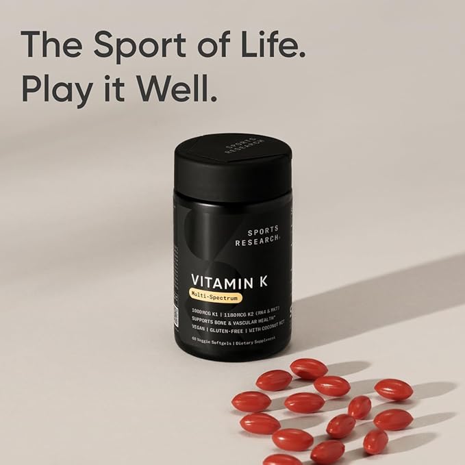 Sports Research Vitamin K Multi-Spectrum - Three Types of Vitamin K: K1, K2 MK-4 & K2 MK-7 - Vegan Friendly, Plantgel Capsule - 60 softgels