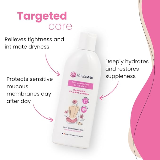 Hexacare Extra Gentle Feminine Wash – pH Balanced Intimate Cleanser for Sensitive Skin, Hydrating & Soothing, Helps with Dryness & Odor, Soap-Free, Made in France, 6.7 Fl Oz