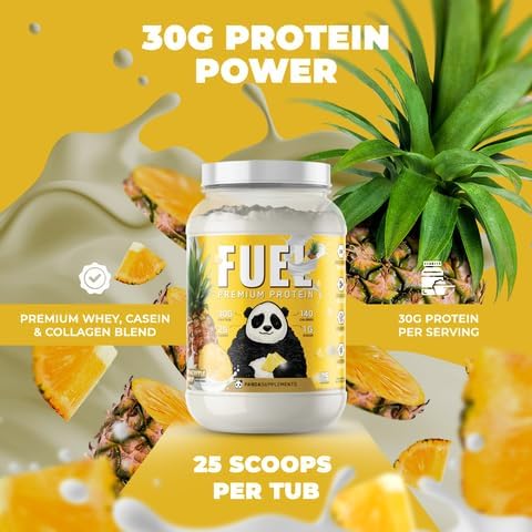 Underground Bio Labs Panda Fuel Premium Protein Whey,Hydrolyzed Collagen,Casein,Probiotics, Enzymes, Keto Friendly,Time Release, 25 Servings (2.5 Pound, Pineapple Whip)