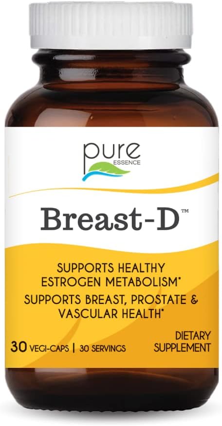 Breast D by Pure Essence - Natural Supplement for Estrogen Balance, Hormonal Acne, and Menopause Support with Vitamin D3, Calcium, Green Tea & Lycopene - 30 Capsules