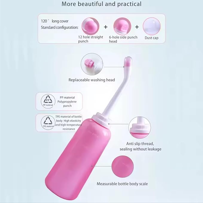 Peri Bottle for Postpartum Care 500ml – Portable Travel Bidet with Angled Nozzle & Soft Tip, Feminine Hygiene Wash Bottle, Perineal Recovery Essentials, Intimate Cleansing Spray 17oz.