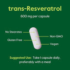 BESTVITE Resveratrol 600mg (60 Vegetarian Capsules) - 98% Pure Trans-Resveratrol - No Stearates- Vegan - Gluten Free - Non GMO
