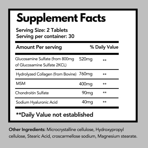 Arymar Glucosamine, Chondroitin, MSM, Collagen & Hyaluronic Acid Supplement 60 Tablets