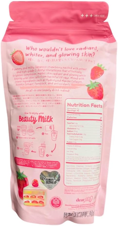 Beauty Milk Japanese Collagen STRAWBERRY Drink - 50,000mg Hydrolyzed Collagen, 6.3 Ounce (Pack of 1)