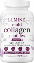 LUMINE Multi Collagen Complex Capsules – Hydrolyzed Protein Peptides Types I, II, III, V & X for Hair, Skin, Nails & Joint Support – Non-GMO, Gluten-Free & Easy to Swallow (120 Capsules)