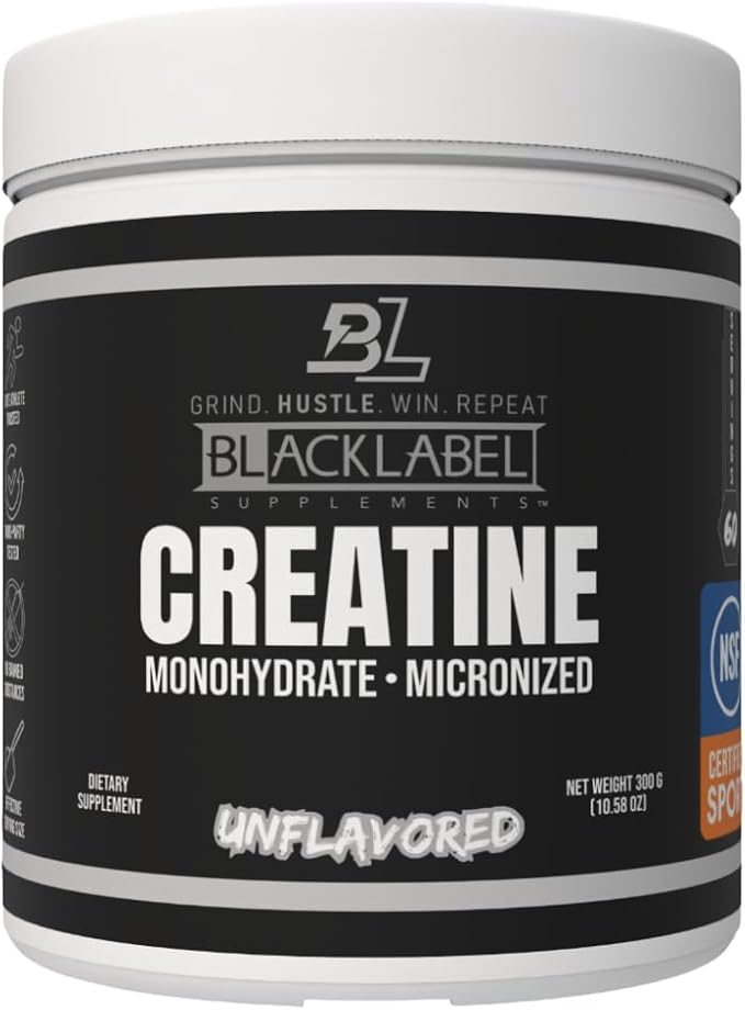 BLACKLABEL Supplements Creatine Monohydrate Powder, 60 Servings – Unflavored Creatine Powder for Muscle Gain and Strength Support – Daily Creatine Supplement for Men and Women, 5g per Serving