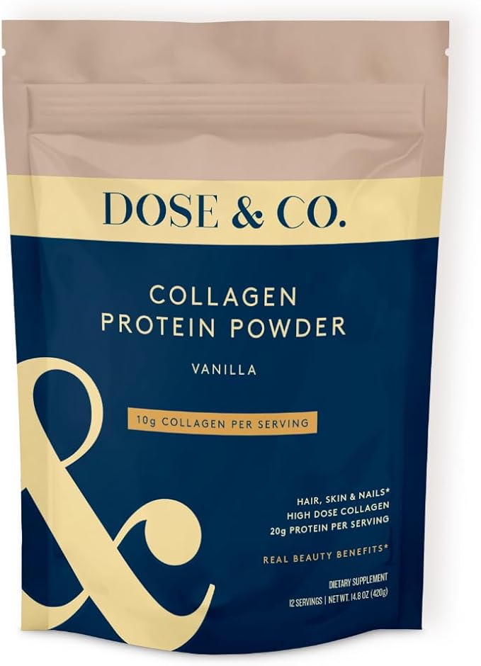 DOSE & CO. Collagen Protein Powder, Vanilla, 14.8 Oz | Hydrolyzed Type I & III Bovine Collagen with 20g Protein per Serving - Supports Muscle Recovery, Hair, Skin & Nails | Non-GMO & Gluten Free