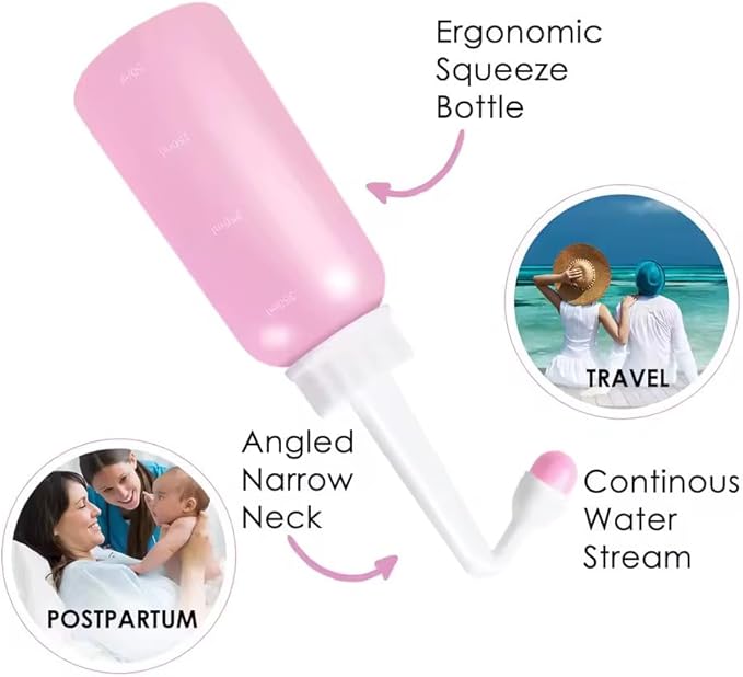 Peri Bottle for Postpartum Care 500ml – Portable Travel Bidet with Angled Nozzle & Soft Tip, Feminine Hygiene Wash Bottle, Perineal Recovery Essentials, Intimate Cleansing Spray 17oz.