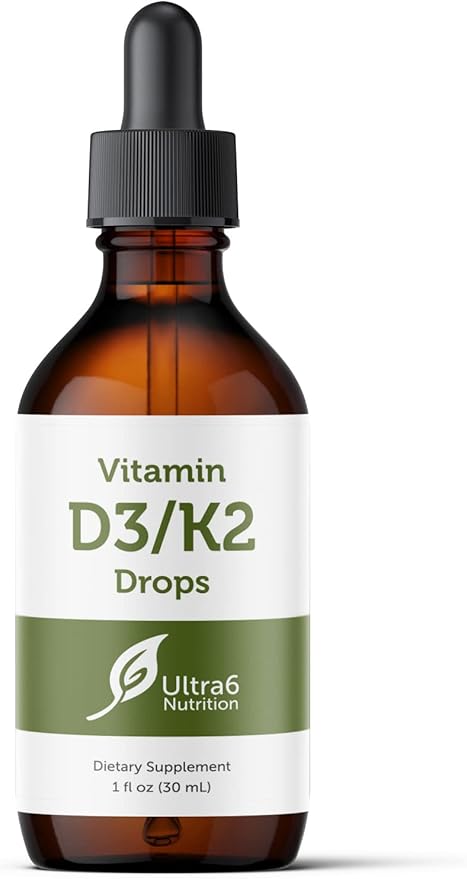 Ultra6 Nutrition Vitamin D and K2 Drops - Liquid Vitamin D3 with K2 Supplements for Adults - Easy-to-Take, Flavor-Free, Highly Absorbable VIT D3 and K2 Supplements, Made in USA (30 ml)