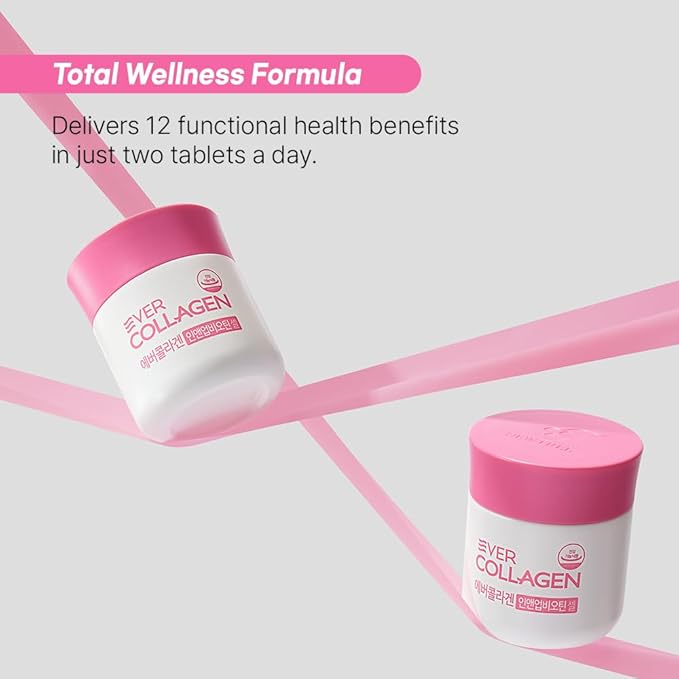 Ever Collagen in&UP Biotin Cell, Low Molecular Marine Fish Collagen Peptides Tablets with Vitamin Selenium Supplements - Healthy Skin, Hair, Nail for Women - Antioxidant Supplement
