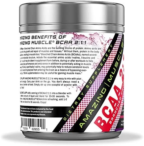 Amazing Muscle BCAA 2:1:1 Branched Chain Amino Acids - 6,000 MG - Promotes Lean Muscles - Supports Swifter Muscle Recovery - Enhances Endurance Levels (Wild Berry, 30 Servings)