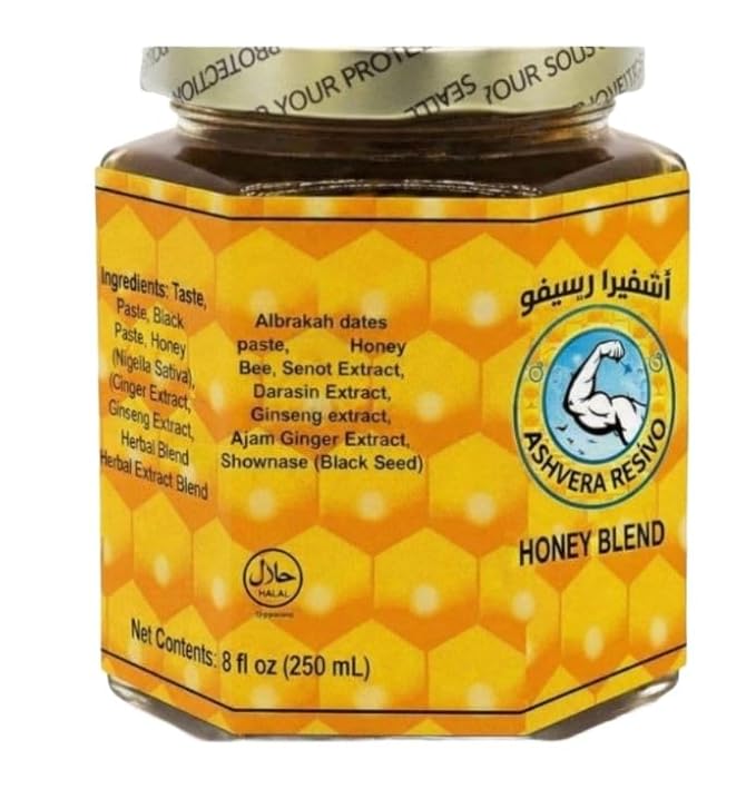 Resivo Ashfera Energy Support Men – 8Oz Date Paste – Sidr Honey with Pecan Nuts, Ginger Extract – Black Seed – Delicious and Savory Product of evaxo