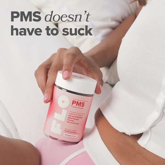 O Positiv FLO PMS Gummies for Women - Proactive PMS Relief - Targets Hormonal Breakouts, Bloating, Cramps, & Mood Swings with Chasteberry, Vitamin B6, & Lemon Balm - PMS Gummies (Pack of 2)